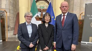 <p>Supreme Court judge Aileen Donnelly, President of the International Criminal Court Judge Tomoko Akane, and Chief Justice Donal O'Donnell at the opening of the new legal year at the Four Courts. Picture: Cate McCurry/PA</p>
