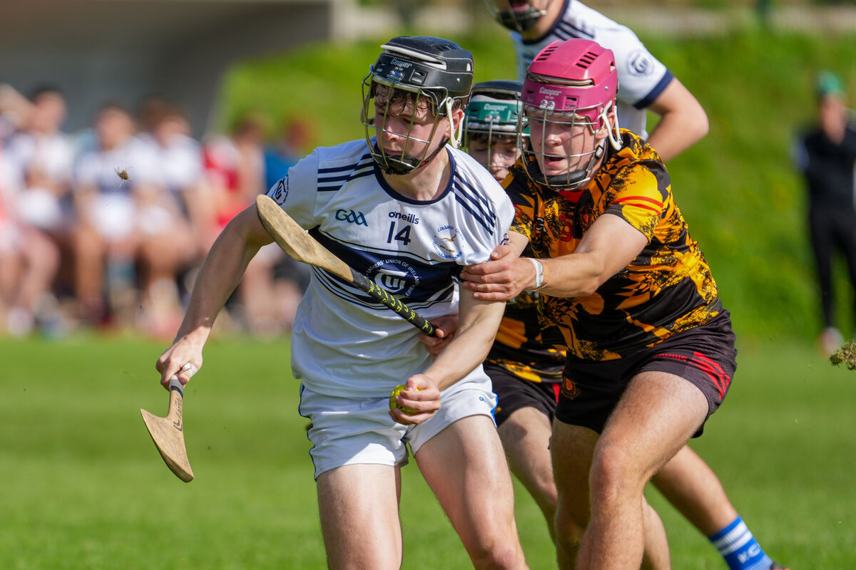 Colláiste Choilm’s Will Twomey grasps the sliotar with Christians' Finn Brady challenging. Pic: Noel Sweeney Colláiste Choilm’s Will Twomey grasps the sliotar with Christians' Finn Brady challenging. Pic: Noel Sweeney