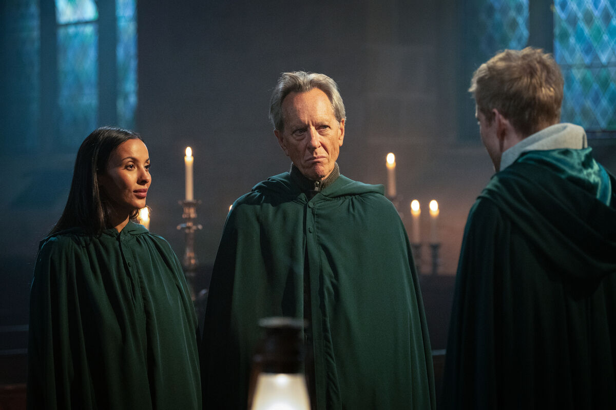 Maya Jama, Richard E Grant and James Acaster on The Celebrity Traitors. Maya Jama, Richard E Grant and James Acaster on The Celebrity Traitors.