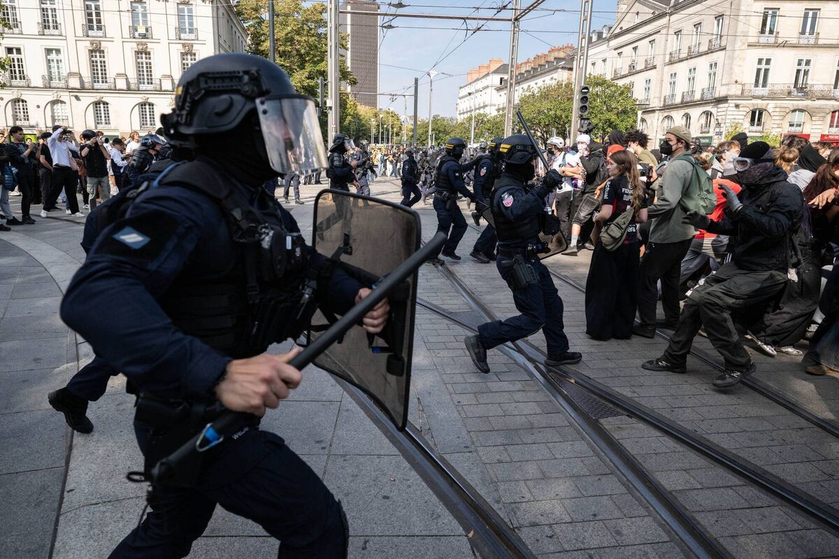 CRS riot police charge at demonstrators during a demonstration part of a nationwide day of actions called by high-school students, joined by unions and teachers, who for days have been demanding better learning conditions in protests punctuated by violent confrontations in Nantes, western France, on October 6, 2026. Picture: Sebastien Salom-Gomis / AFP via Getty Images CRS riot police charge at demonstrators during a demonstration part of a nationwide day of actions called by high-school students, joined by unions and teachers, who for days have been demanding better learning conditions in protests punctuated by violent confrontations in Nantes, western France, on October 6, 2026. Picture: Sebastien Salom-Gomis / AFP via Getty Images