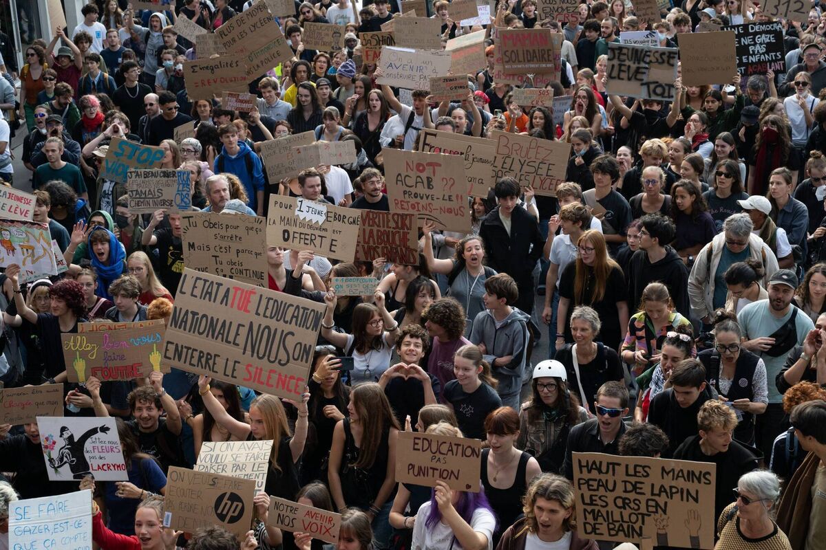 People take part in a demonstration part of a nationwide day of actions called by high-school students, joined by unions and teachers, who for days have been demanding better learning conditions in protests punctuated by violent confrontations in Nantes, western France, on October 6, 2026. Picture: Sebastien Salom-Gomis / AFP via Getty Images People take part in a demonstration part of a nationwide day of actions called by high-school students, joined by unions and teachers, who for days have been demanding better learning conditions in protests punctuated by violent confrontations in Nantes, western France, on October 6, 2026. Picture: Sebastien Salom-Gomis / AFP via Getty Images