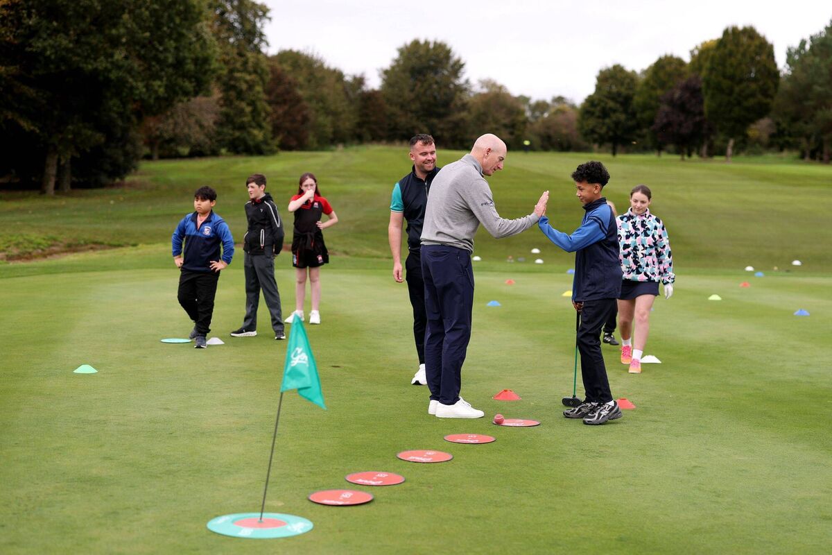 Jim Furyk with members of the Junior Legacy Programme during the Ryder Cup 2027 Year to Go Junior Legacy Programme at Rathbane Golf Club on Sunday in Limerick. Photo: Andrew Redington/Getty Images Jim Furyk with members of the Junior Legacy Programme during the Ryder Cup 2027 Year to Go Junior Legacy Programme at Rathbane Golf Club on Sunday in Limerick. Photo: Andrew Redington/Getty Images