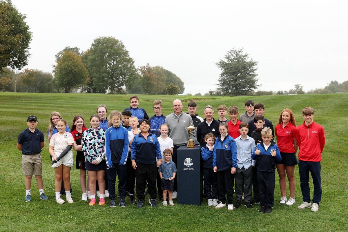Jim Furyk and Luke Donald with members of the Junior Legacy Programme at Rathbane Golf Club in Limerick on Sunday. Photo: Andrew Redington/Getty Images Jim Furyk and Luke Donald with members of the Junior Legacy Programme at Rathbane Golf Club in Limerick on Sunday. Photo: Andrew Redington/Getty Images