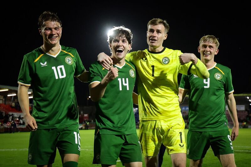 Ireland's Grady McDonnell, Rory Finneran, Noah Jauny, and Michael Noonan celebrate after the match. Picture: Nick Elliott/Inpho Ireland's Grady McDonnell, Rory Finneran, Noah Jauny, and Michael Noonan celebrate after the match. Picture: Nick Elliott/Inpho