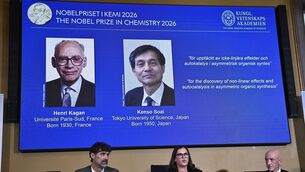 Henri B Kagan and Kenso Soai had ‘provided a solution to a chemical mystery that is over a century old’, the Nobel Committee for Chemistry said (Fredrik Sandberg/TT News Agency via AP) Henri B Kagan and Kenso Soai had ‘provided a solution to a chemical mystery that is over a century old’, the Nobel Committee for Chemistry said (Fredrik Sandberg/TT News Agency via AP)