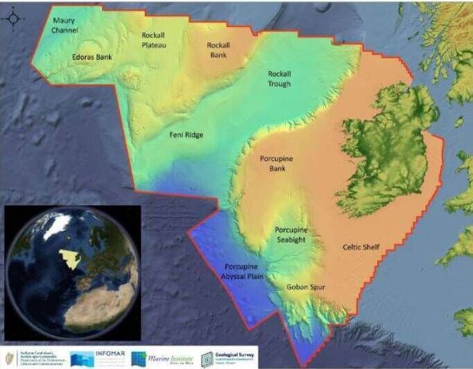 A map of Ireland's seabed by the national seabed mapping programme INFOMAR. A map of Ireland's seabed by the national seabed mapping programme INFOMAR.