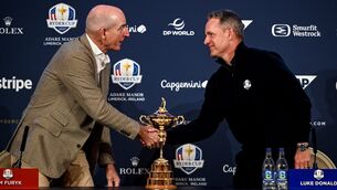<p>Team United States captain Jim Furyk, left, and Team Europe captain Luke Donald shake hands after the 2027 Ryder Cup Year To Go Celebration media conference at Adare Manor in Adare, Limerick. Photo by Brendan Moran/Sportsfile</p> <p>Team United States captain Jim Furyk, left, and Team Europe captain Luke Donald shake hands after the 2027 Ryder Cup Year To Go Celebration media conference at Adare Manor in Adare, Limerick. Photo by Brendan Moran/Sportsfile</p>