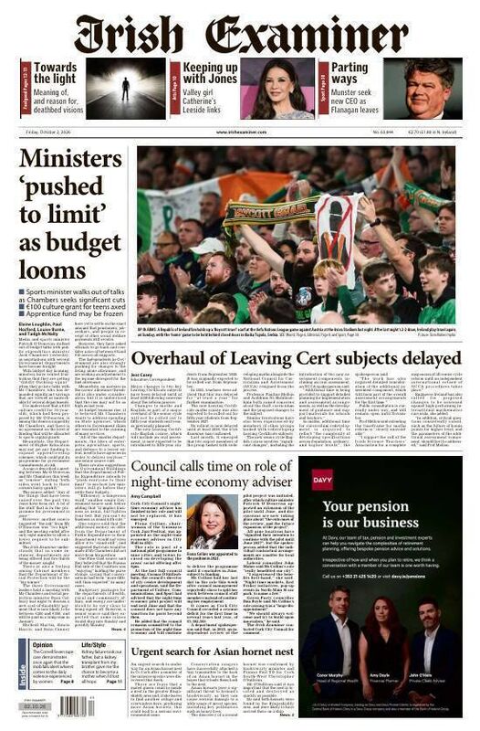 Last Friday's front-page report on pre-budget tensions including O'Donovan's walkout — not the sort of headline a minister would want to generate. Last Friday's front-page report on pre-budget tensions including O'Donovan's walkout — not the sort of headline a minister would want to generate.