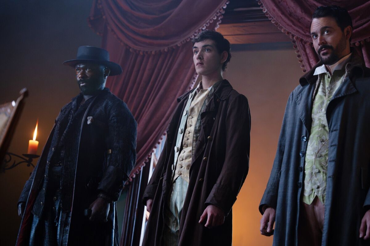 David Oyelowo as Long John Silver, Tom Sweet as Jim Hawkins and Jack Huston as Aaron Graham in Treasure Island. Picture: Amazon Content Services David Oyelowo as Long John Silver, Tom Sweet as Jim Hawkins and Jack Huston as Aaron Graham in Treasure Island. Picture: Amazon Content Services