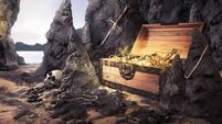 open treasure chest with shinny gold in a cave