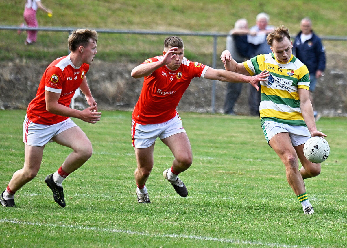 Darragh Hayes shoots for a point after getting away from O'Donovan Rossa's duo Sean Fitzgerald and Alan Daly in what was Carbery Rangers' first group win since 2022. Picture: Martin Walsh. Darragh Hayes shoots for a point after getting away from O'Donovan Rossa's duo Sean Fitzgerald and Alan Daly in what was Carbery Rangers' first group win since 2022. Picture: Martin Walsh.