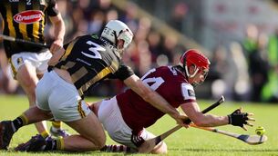 <p>ADVANTAGE: Kilkenny's Mikey Carey tackles Conor Whelan of Galway in the Leinster hurling clash at Pearse Stadium earlier this year. Picture: INPHO/Leah Scholes</p>