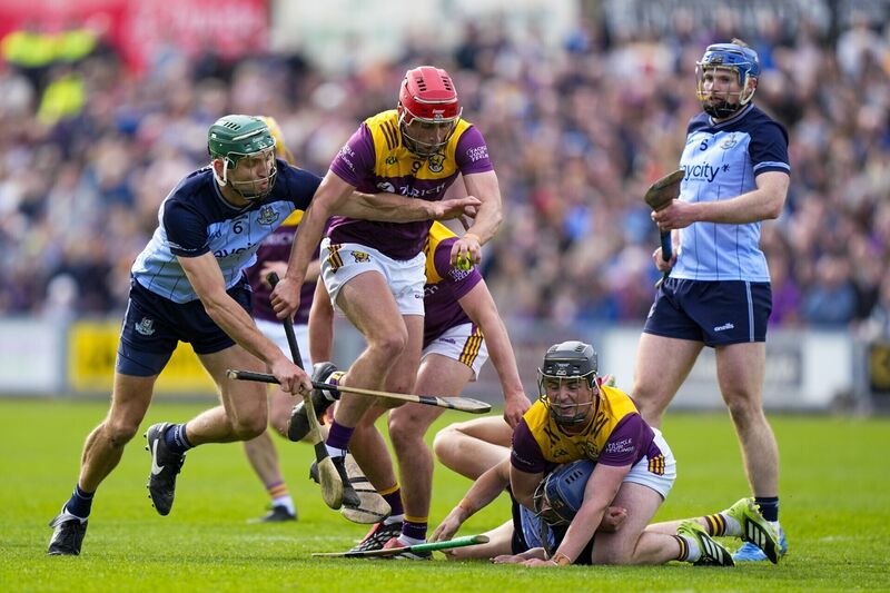 Chris Crummey of Dublin and Conor Hearne of Wexford in action. Picture: INPHO/James Lawlor