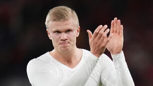 <p>Erling Haaland applauds the fans after Norway's shock loss to Wales. Pic: Nick Potts/PA</p>