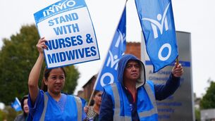<p>Members of the Irish Nurses and Midwives Organisation protest outside Mater Hospital, Dublin, today. Picture: Brian Lawless/PA</p> <p>Members of the Irish Nurses and Midwives Organisation protest outside Mater Hospital, Dublin, today. Picture: Brian Lawless/PA</p>