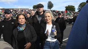 <p>Sinn Fein leader Mary Lou McDonald and Northern Ireland First Minister Michelle O'Neill attend a community event in support of the Garvaghy Road residents in the Drumcree parade dispute.</p>