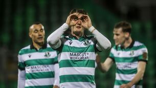 <p>EYES ON PRIZE: Shamrock Rovers’ John McGovern celebrates after scoring his sides third goal of the game. Pic: Nick Elliott/Inpho</p> <p>EYES ON PRIZE: Shamrock Rovers’ John McGovern celebrates after scoring his sides third goal of the game. Pic: Nick Elliott/Inpho</p>