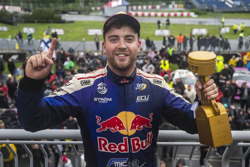 Conor Shanahan celebrates his victory in the third round of the Drift Masters European Championship in Finland. Picture: Mihai Stetcu / Red Bull Content Pool . Conor Shanahan celebrates his victory in the third round of the Drift Masters European Championship in Finland. Picture: Mihai Stetcu / Red Bull Content Pool .