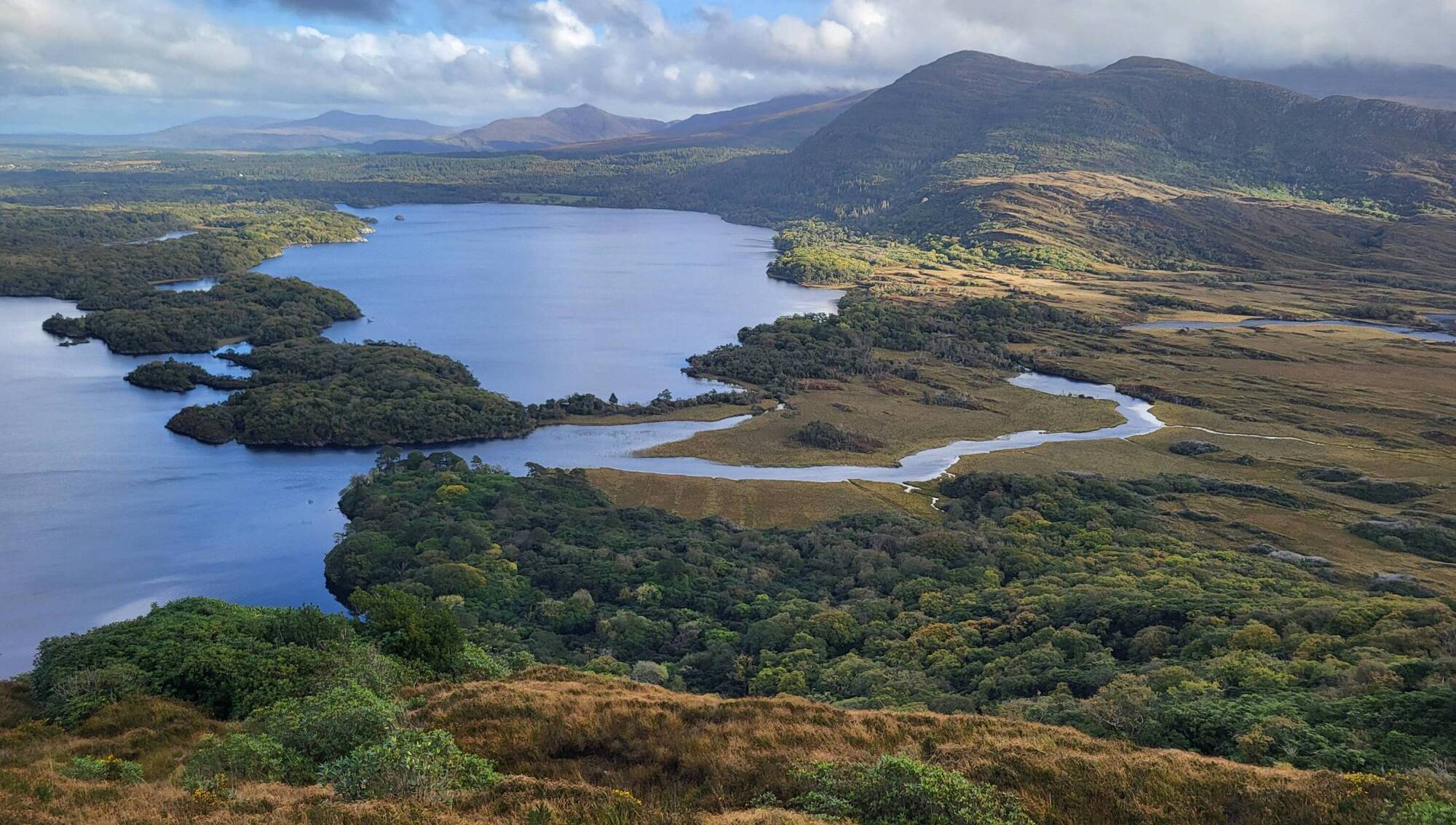 Raised cycle and walking platform over lakes of Killarney given green ...