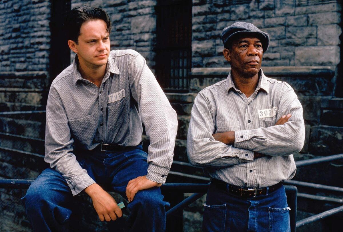 Tim Robbins and Morgan Freeman in The Shawshank Redemption. Tim Robbins and Morgan Freeman in The Shawshank Redemption.
