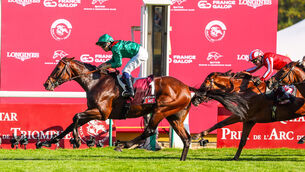 <p>DUAL HERO: Daryz en route to Arc glory at at ParisLongchamp last Sunday. Picture: Healy Racing</p> <p>DUAL HERO: Daryz en route to Arc glory at at ParisLongchamp last Sunday. Picture: Healy Racing</p>