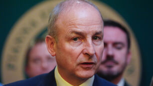 <p>Taoiseach Micheal Martin speaking to the media ahead of the Cairde Fail president's dinner at the Clayton Hotel in Dublin. Picture date: Saturday October 3, 2026.</p>