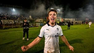 <p>Tommy Lonergan of Waterford celebrates after the Club Orange Men’s FAI Cup semi-final. Pic: Stephen McCarthy/Sportsfile</p>