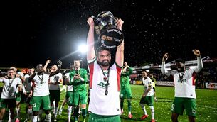 <p>FITTING FAREWELL: Greg Bolger of Cork City celebrates with the SSE Airtricity Men's First Division trophy. Pic: Ben McShane/Sportsfile</p> <p>FITTING FAREWELL: Greg Bolger of Cork City celebrates with the SSE Airtricity Men's First Division trophy. Pic: Ben McShane/Sportsfile</p>