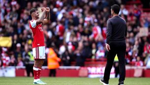 <p>JOB DONE: Arsenal's Bruno Guimaraes salutes the fans following the Premier League match at Emirates Stadium, London. Pic: John Walton/PA Wire</p>