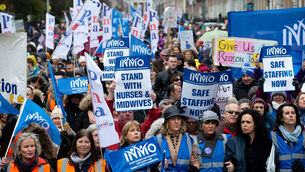 <p>A Dublin march in support of striking nurses and midwives in 2019, calling on the government to make serious proposals to resolve an industrial dispute. File picture: Tom Honan/PA Wire</p> <p>A Dublin march in support of striking nurses and midwives in 2019, calling on the government to make serious proposals to resolve an industrial dispute. File picture: Tom Honan/PA Wire</p>