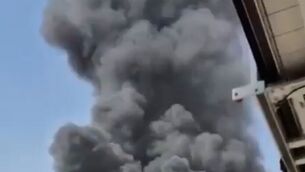 Thick black smoke and flames rise from a fire at King Khalid International Airport in Riyadh, Saudi Arabia (UGC/AP/PA)