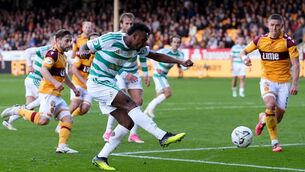 <p>Celtic's Haissem Hassan has a shot at goal during the William Hill Premiership match at Fir Park Stadium.</p> <p>Celtic's Haissem Hassan has a shot at goal during the William Hill Premiership match at Fir Park Stadium.</p>