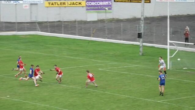 <p>Shane Cronin scored a crucial late goal for Spa against East Kerry. Pic: Clubber TV</p>