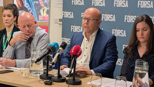 <p>Fórsa general secretary Kevin Callinan (centre) speaking at Fórsa headquarters in Dublin. Members of Ireland's largest public sector union have voted overwhelmingly in support of industrial action, as have unions representing health workers and teachers. Picture: Cillian Sherlock/PA</p> <p>Fórsa general secretary Kevin Callinan (centre) speaking at Fórsa headquarters in Dublin. Members of Ireland's largest public sector union have voted overwhelmingly in support of industrial action, as have unions representing health workers and teachers. Picture: Cillian Sherlock/PA</p>