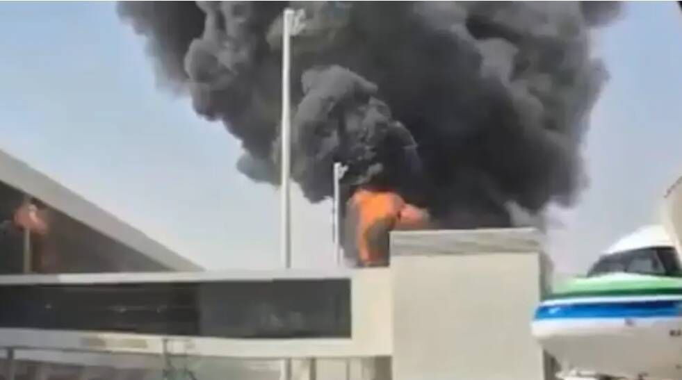 Smoke and flames rise from a fire at King Khalid International Airport in Riyadh, Saudi Arabia. Picture: UGC/AP/PA Smoke and flames rise from a fire at King Khalid International Airport in Riyadh, Saudi Arabia. Picture: UGC/AP/PA