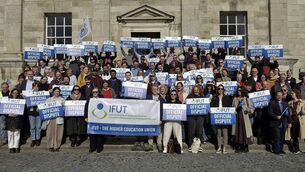 <p>Irish Federation of University Teachers members from Trinity College Dublin prepare for industrial action. Picture: Tommy Clancy.</p> <p>Irish Federation of University Teachers members from Trinity College Dublin prepare for industrial action. Picture: Tommy Clancy.</p>