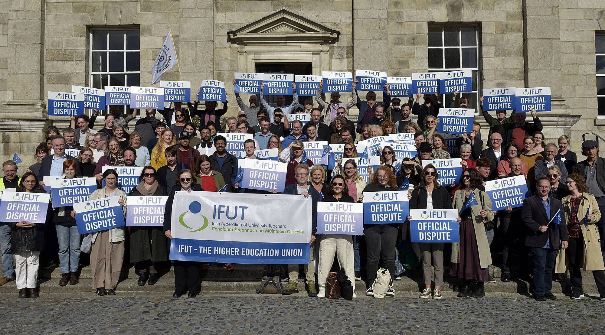 Irish Federation of University Teachers members from Trinity College Dublin prepare for industrial action. Picture: Tommy Clancy.