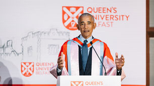 <p>Barack Obama was awarded an honorary doctorate from Queen’s University Belfast (Handout/PA)</p> <p>Barack Obama was awarded an honorary doctorate from Queen’s University Belfast (Handout/PA)</p>