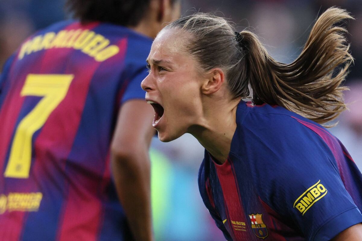 Barcelona's forward Wwa Pajor celebrates scoring her team's second goal during the UEFA Women's Champions League final football match between FC Barcelona and Olympique Lyonnais (OL) at the Ullevaal Stadium in Oslo, Norway on May 23, 2026. (Photo by Odd ANDERSEN / AFP via Getty Images) Barcelona's forward Wwa Pajor celebrates scoring her team's second goal during the UEFA Women's Champions League final football match between FC Barcelona and Olympique Lyonnais (OL) at the Ullevaal Stadium in Oslo, Norway on May 23, 2026. (Photo by Odd ANDERSEN / AFP via Getty Images)