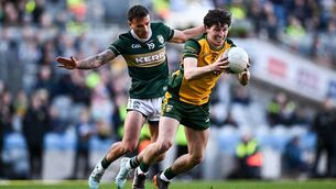 <p>AFL-BOUND: Finnbarr Roarty of Donegal in action against Micheál Burns of Kerry. Pic: Seb Daly/Sportsfile</p> <p>AFL-BOUND: Finnbarr Roarty of Donegal in action against Micheál Burns of Kerry. Pic: Seb Daly/Sportsfile</p>