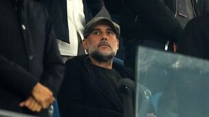 <p>Former Manchester City manager Pep Guardiola in the stands before the UEFA Champions League, league phase match at the Etihad Stadium. Pic: Martin Rickett/the Press Association.</p>