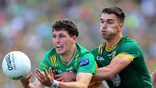 <p>HEADING DOWN UNDER: Donegal's Finnbarr Roarty gets away from Meath's Ciarán Caulfield. Picture: INPHO/Tom O’Hanlon</p> <p>HEADING DOWN UNDER: Donegal's Finnbarr Roarty gets away from Meath's Ciarán Caulfield. Picture: INPHO/Tom O’Hanlon</p>