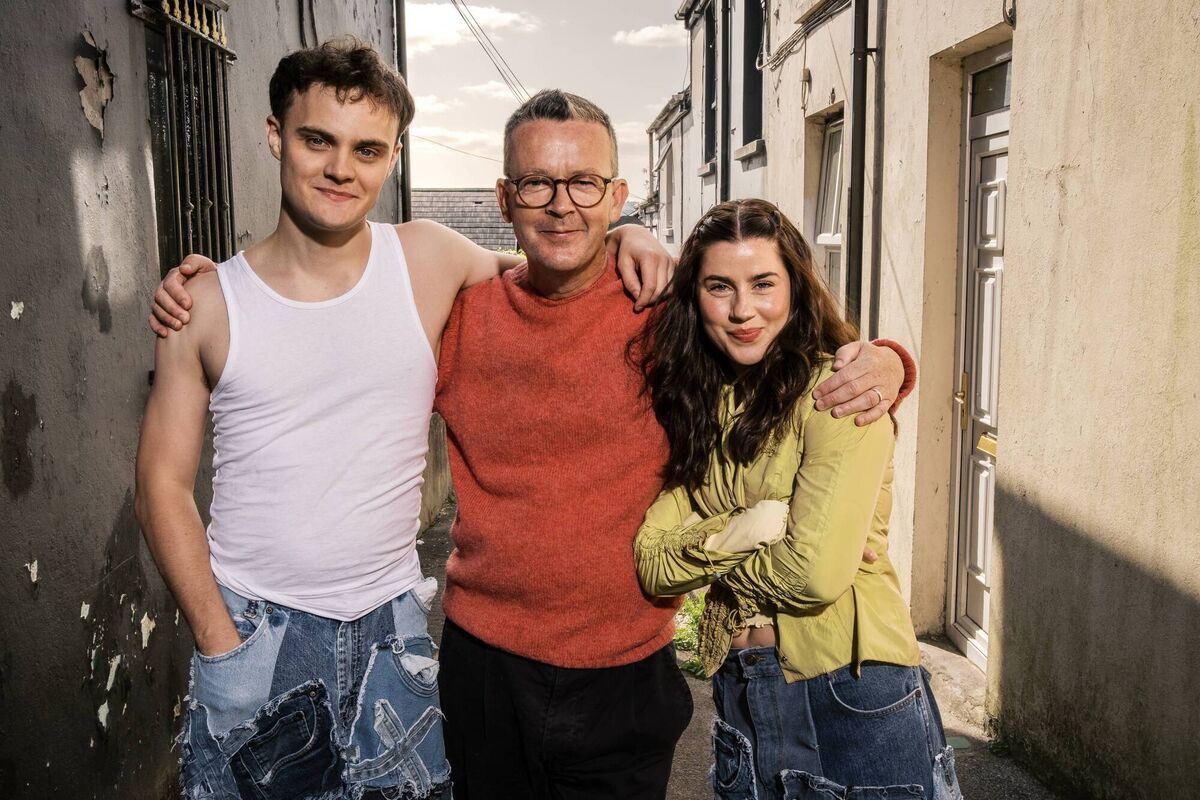 (Left to right) Séamus McLean Ross as Pig, writer and director Enda Walsh and Aoise Meaney as Runt in the upcoming production of Disco Pigs. Photo: Marcin Lewandowski
