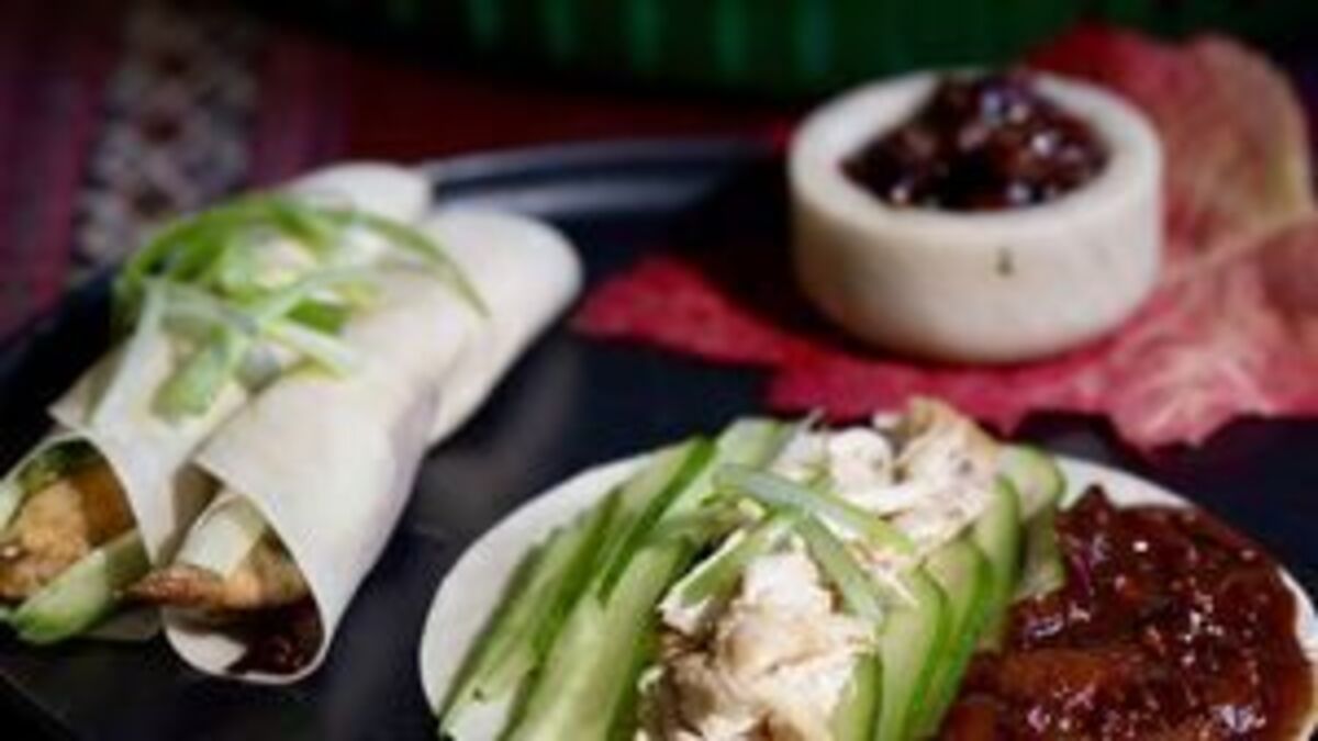Spiced Sticky Chicken, Plums and Pancakes