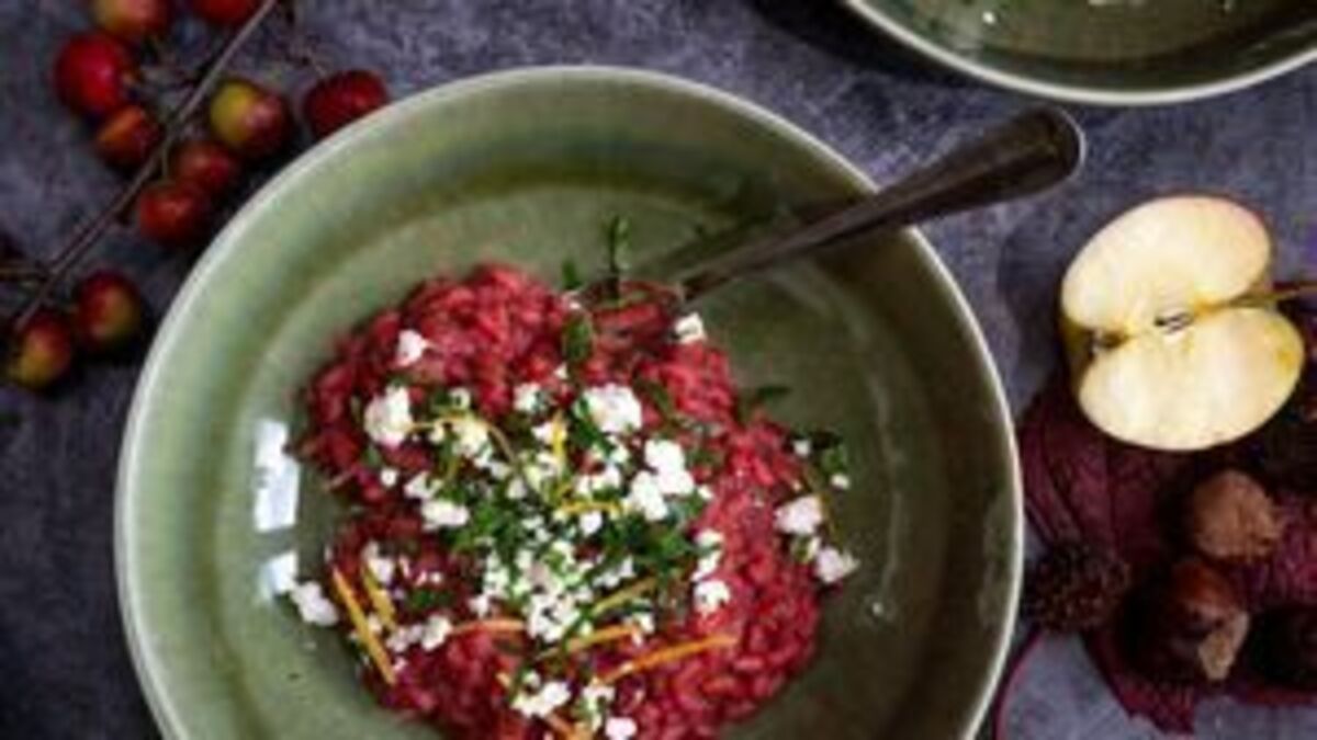 Beetroot Risotto with Feta, Lemon and Parsley