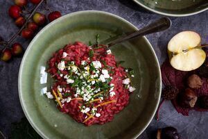 Beetroot Risotto with Feta, Lemon and Parsley