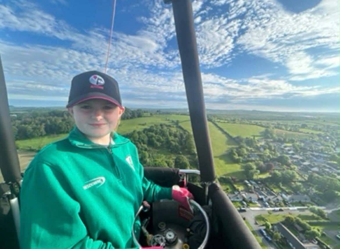 Evie Rose in her father Brendan O'Rourke's hot air balloon. 