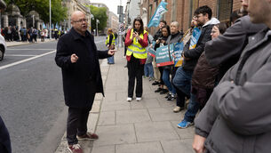 <p>Fórsa general secretary Kevin Callinan with striking workers outside Department of Enterprise, Trade and Employment . Picture:Barry Cronin</p> <p>Fórsa general secretary Kevin Callinan with striking workers outside Department of Enterprise, Trade and Employment . Picture:Barry Cronin</p>