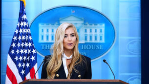 White House press secretary Katie Zacharia speaks to reporters in the James Brady Press Briefing Room at the White House earlier this week (Julia Demaree Nikhinson/AP)