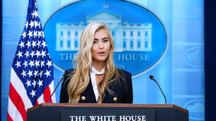 <p>White House press secretary Katie Zacharia speaks to reporters in the James Brady Press Briefing Room at the White House earlier this week. Picture: Julia Demaree Nikhinson/AP</p>